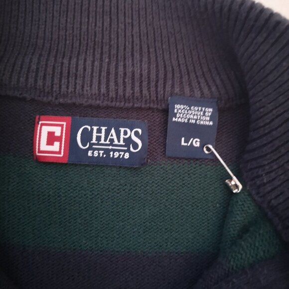 Chaps Men's Size Large 1/4 Zip Loose Fit Navy & Green Long Sleeves Sweater - Picture 3 of 9